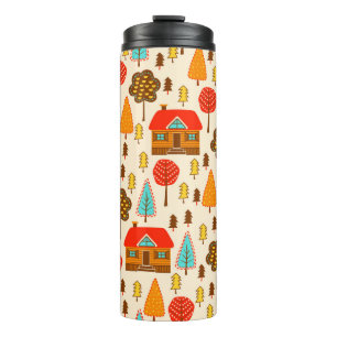 Bouteilles Isothermes Motif sans couture avec maisons dans la forêt. Vin