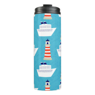 Bouteilles Isothermes Motif sans couture avec vagues, phares et cruis
