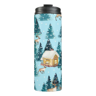 Bouteilles Isothermes Motif sans couture avec village d'hiver dans la fo