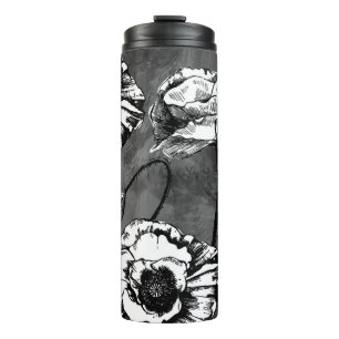 Bouteilles Isothermes Motif sans couture de pavots noirs et blancs. Illu