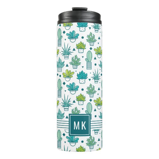 Bouteilles Isothermes Motif succulent d'aquarelle verte et bleue (Devant)