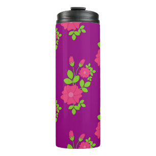 Bouteilles Isothermes Motif transparent pourpre avec fleurs roses et ver