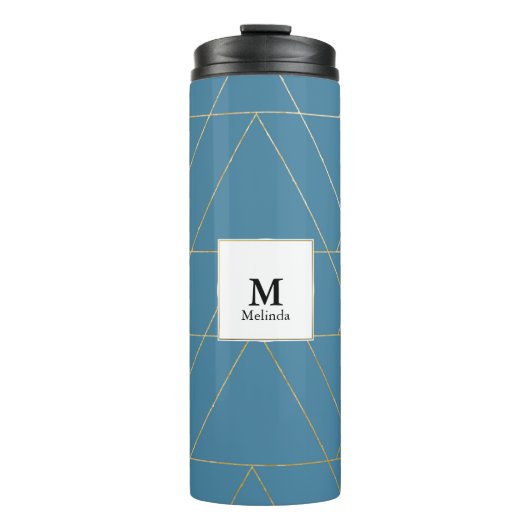 Bouteilles Isothermes Motif triangle bleu et or Monogram Tumbler (Devant)
