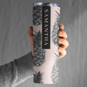 Bouteilles Isothermes Motif Tropical Grey & Rose Ananas Avec Nom