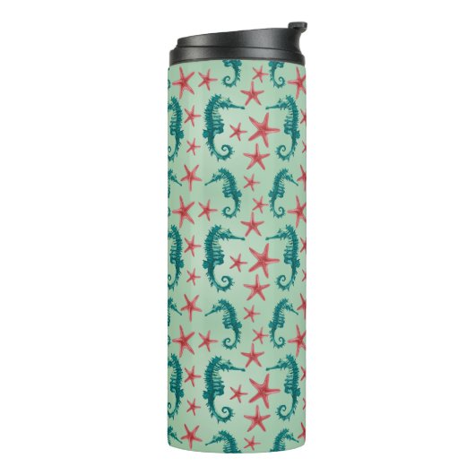 Bouteilles Isothermes Motif turquoise 2 d'hippocampe (Tourné sur la gauche)