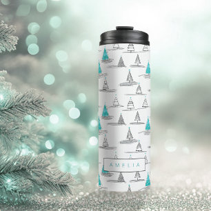 Bouteilles Isothermes Motif turquoise d'arbre de Noël n° 5 ID1009