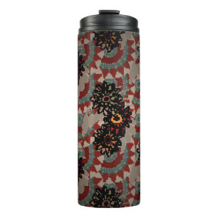 Bouteilles Isothermes motif vintage fleuri sans couture. Rouge, beige et