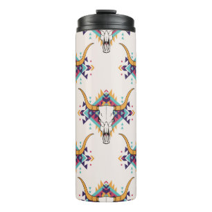 Bouteilles Isothermes motif vintage sans couture tribale avec crâne taur