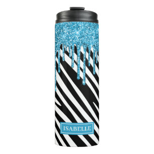 Bouteilles Isothermes Motif Zebra Stripe avec Parties scintillant bleue