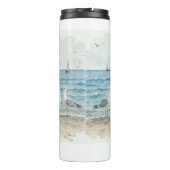 Bouteilles Isothermes Mouettes d'aquarelle à la plage Océan côtier (Dos)