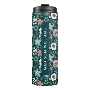Bouteilles Isothermes Mug de voyage floral personnalisé avec nom