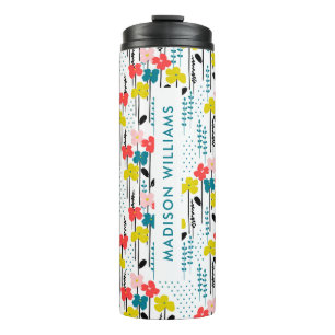 Bouteilles Isothermes Mug de voyage floral personnalisé avec nom