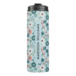 Bouteilles Isothermes Mug de voyage floral personnalisé avec nom