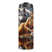 Bouteilles Isothermes Native Tranquil Reflection, Woman and Wolves. (Devant)