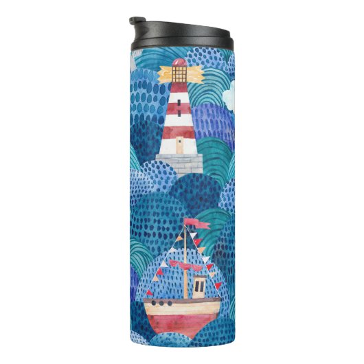 Bouteilles Isothermes Navires et phare : Aquarelle pour enfants (Tourné sur la droite)