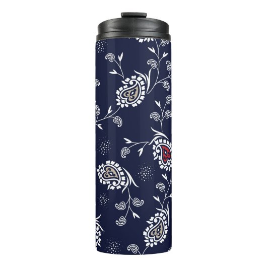 Bouteilles Isothermes Navy Paisley : Design Motif élégant. (Devant)