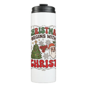 Bouteilles Isothermes Noël Commence Christ Père Noël Arbre Flocon de Nei