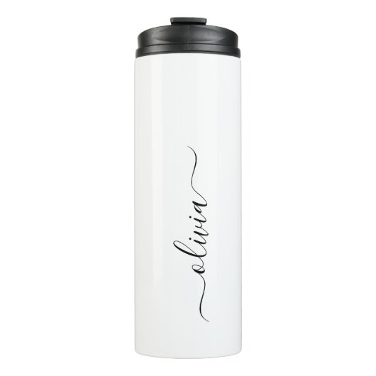 Bouteilles Isothermes Noir Blanc moderne Script Girl Monogramme Nom (Devant)