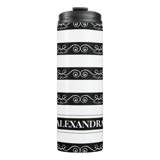 Bouteilles Isothermes Noir Blanc rayé design Monogramme (Devant)