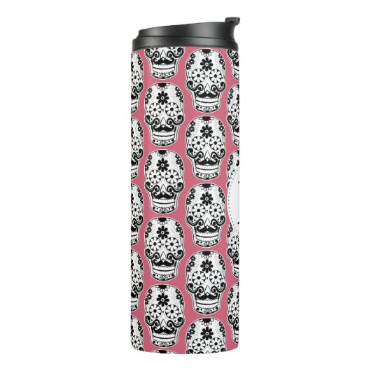 Bouteilles Isothermes Noir et blanc Mustached Sugar Crâne Monogramme (Tourné sur la gauche)