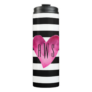 Bouteilles Isothermes Noir + Le blanc barre le monogramme de coeur