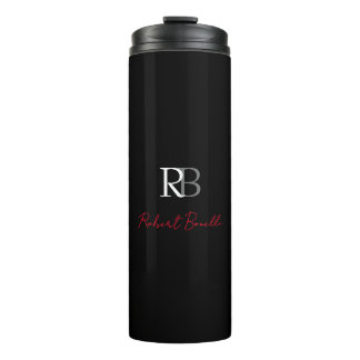 Bouteilles Isothermes Noir moderne Noir Monogramme Initiales Nom