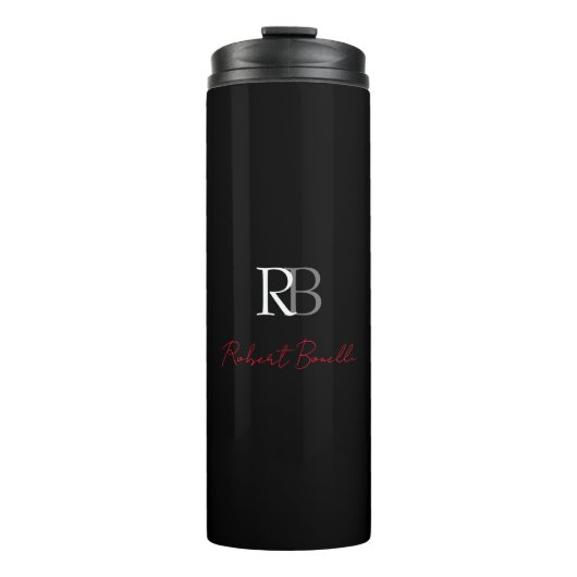Bouteilles Isothermes Noir moderne Noir Monogramme Initiales Nom (Devant)