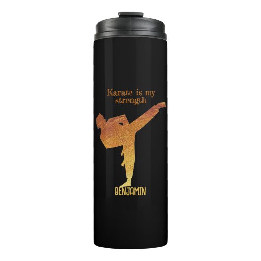 Bouteilles Isothermes Noir Or Japonais Karate Silhouette Nom moderne (Devant)