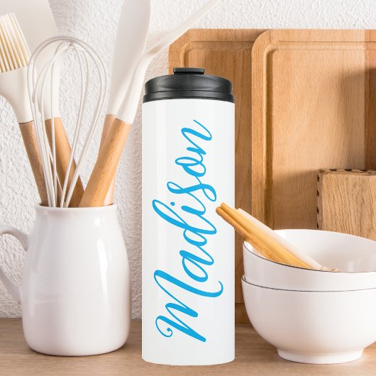 Bouteilles Isothermes Nom bleu clair dans le script manuscrit personnali