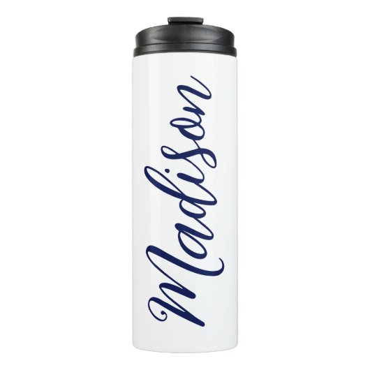 Bouteilles Isothermes Nom bleu marine Script manuscrit personnalisé (Devant)