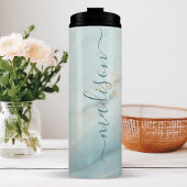 Bouteilles Isothermes Nom Chic Script Signature Marbre Bleu Élégant