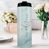 Bouteilles Isothermes Nom Chic Script Signature Marbre Bleu Élégant