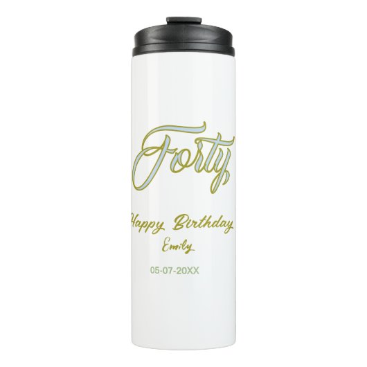 Bouteilles Isothermes nom date anniversaire quarante bleu vert pastel te (Devant)