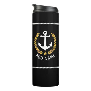 Bouteilles Isothermes Nom du bateau Ancre nautique Gold Style Laurel Bla