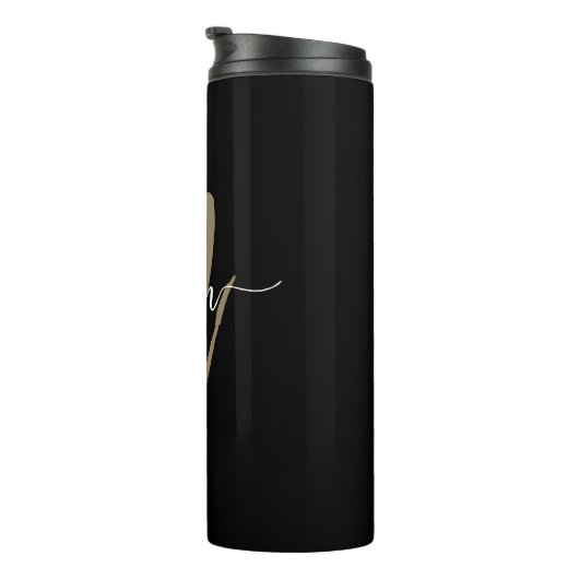 Bouteilles Isothermes Nom du monogramme Black Gold Modern Script (Tourné sur la droite)