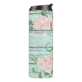 Bouteilles Isothermes Nom du monogramme en bois vieilli avec Hydrangea B (Tourné sur la gauche)