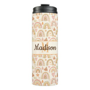 Bouteilles Isothermes Nom du monogramme personnalisé Boho Arc-en-ciel Bo