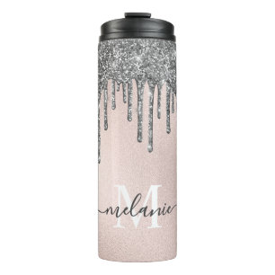 Bouteilles Isothermes Nom du monogramme rose pâle Silver Parties scintil