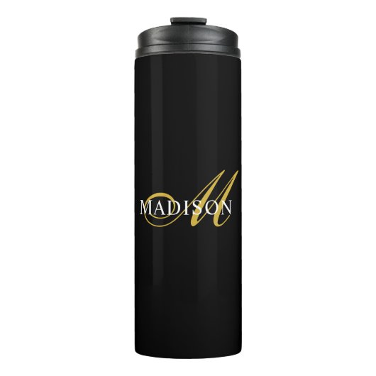 Bouteilles Isothermes Nom du script d'or du Monogramme noir moderne pers (Devant)