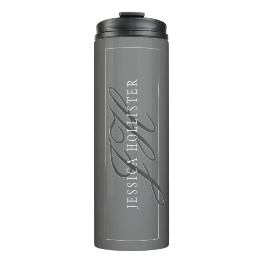 Bouteilles Isothermes Nom élégant et Initiales monogrammes | Noir et gri (Devant)
