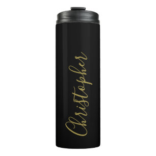 Bouteilles Isothermes Nom minimaliste en script noir or monogrammé homme