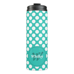 Bouteilles Isothermes Nom moderne initial turquoise points blancs