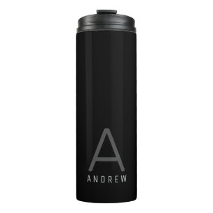 Bouteilles Isothermes Nom moderne Monogramme gris simple Noir