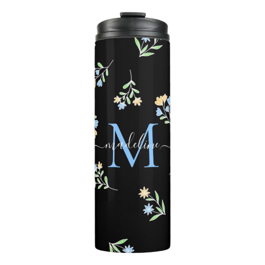 Bouteilles Isothermes Nom monogramme et jaune bleu initial (Devant)