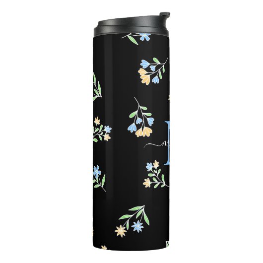 Bouteilles Isothermes Nom monogramme et jaune bleu initial (Tourné sur la gauche)