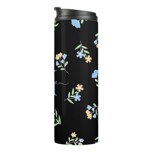 Bouteilles Isothermes Nom monogramme et jaune bleu initial (Tourné sur la droite)