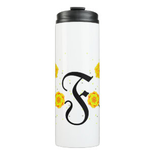 Bouteilles Isothermes Nom monogramme floral jaune d'aquarelle moderne