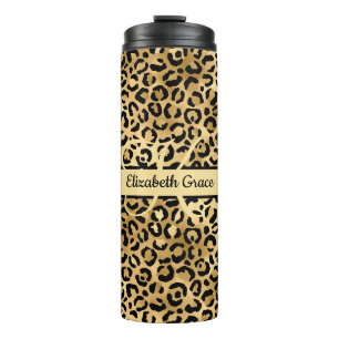 Bouteilles Isothermes Nom Monogramme Imprimé Léopard Noir Or Cheetah