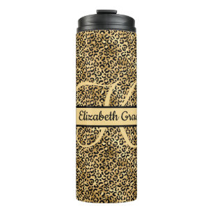 Bouteilles Isothermes Nom Monogramme Imprimé Léopard Noir Or Cheetah