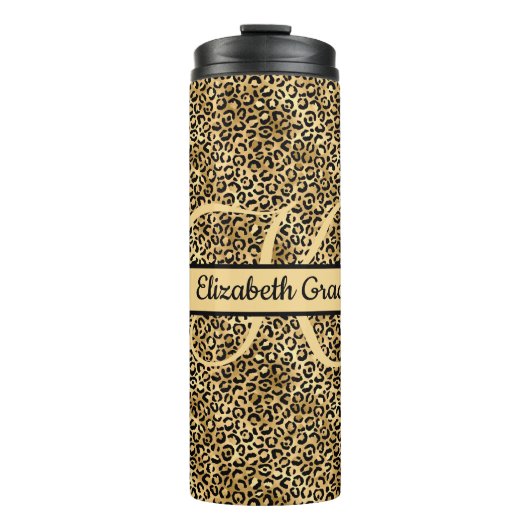 Bouteilles Isothermes Nom Monogramme Imprimé Léopard Noir Or Cheetah (Devant)